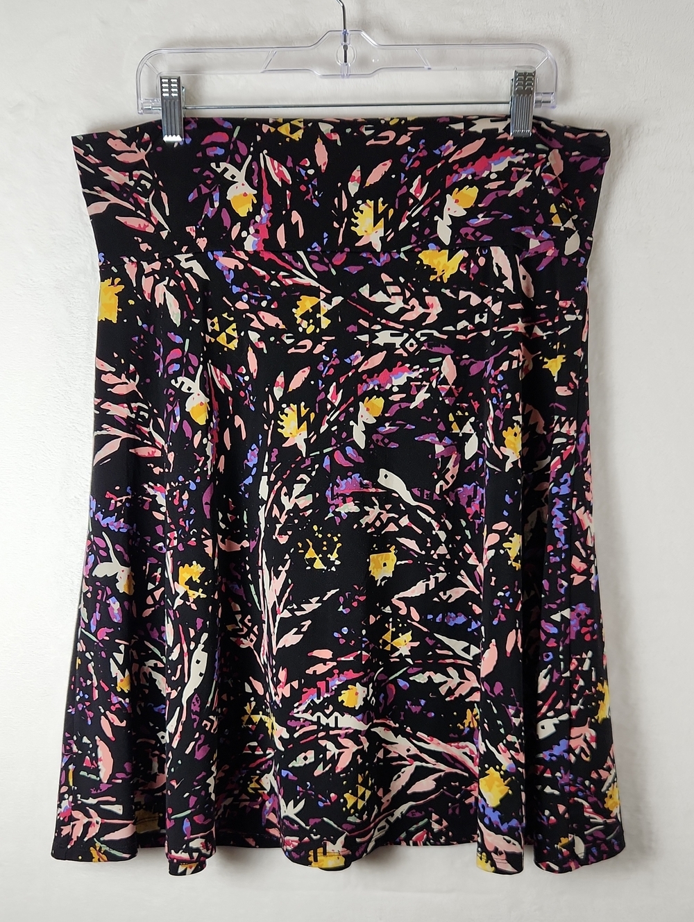 LuLaRoe Black Floral Circle Skirt with Pink, Yellow & Purple Accents